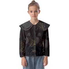 Dark And Gold Flower Patterned Kids  Peter Pan Collar Blouse by Grandong