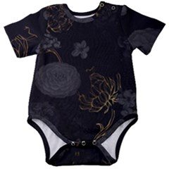 Dark And Gold Flower Patterned Baby Short Sleeve Bodysuit by Grandong