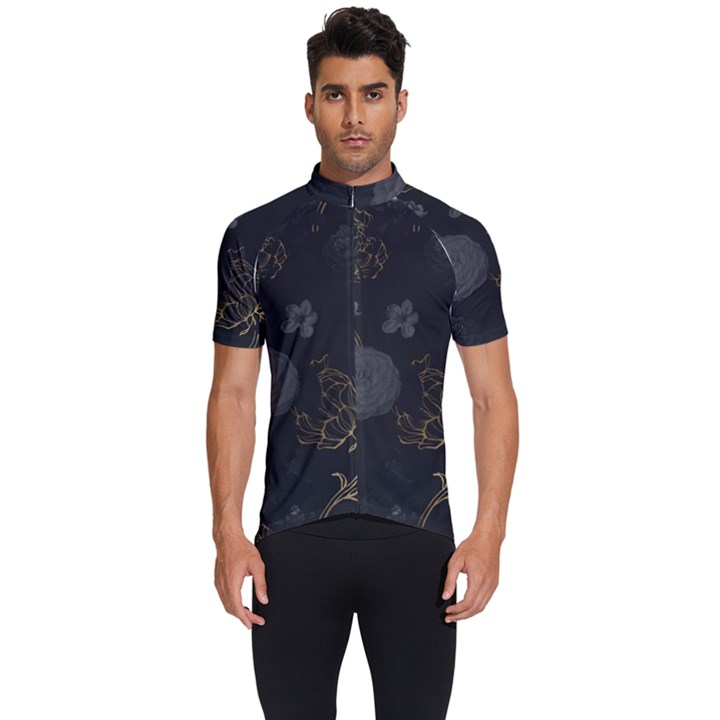 Dark And Gold Flower Patterned Men s Short Sleeve Cycling Jersey