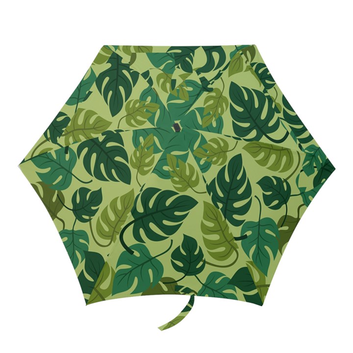 Seamless Pattern Of Monstera Leaves For The Tropical Plant Background Mini Folding Umbrellas