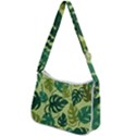 Seamless Pattern Of Monstera Leaves For The Tropical Plant Background Zip Up Shoulder Bag View2