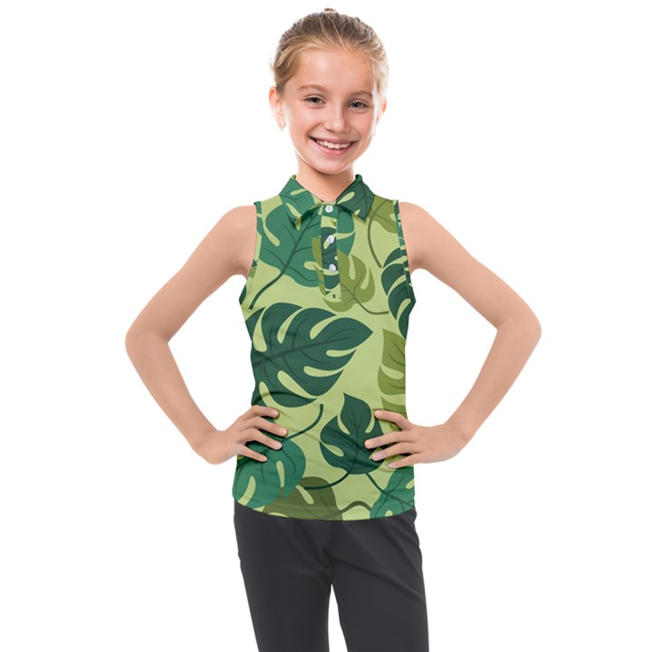 Seamless Pattern Of Monstera Leaves For The Tropical Plant Background Kids  Sleeveless Polo T-Shirt