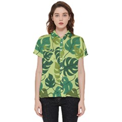 Seamless Pattern Of Monstera Leaves For The Tropical Plant Background Short Sleeve Pocket Shirt