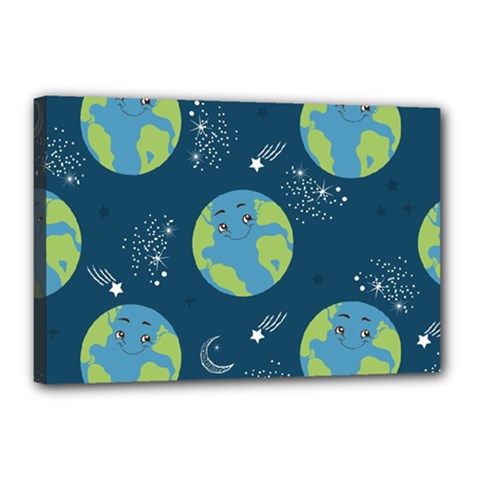 Seamless Pattern Cartoon Earth Planet Canvas 18  X 12  (stretched) by Grandong