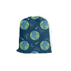 Seamless Pattern Cartoon Earth Planet Drawstring Pouch (medium) by Grandong