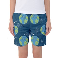 Seamless Pattern Cartoon Earth Planet Women s Basketball Shorts by Grandong