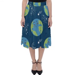 Seamless Pattern Cartoon Earth Planet Classic Midi Skirt