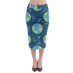 Seamless Pattern Cartoon Earth Planet Midi Pencil Skirt by Grandong