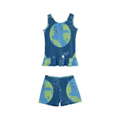 Seamless Pattern Cartoon Earth Planet Kids  Boyleg Swimsuit by Grandong