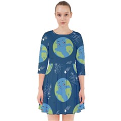 Seamless Pattern Cartoon Earth Planet Smock Dress by Grandong