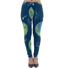 Seamless Pattern Cartoon Earth Planet Lightweight Velour Leggings by Grandong