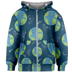 Seamless Pattern Cartoon Earth Planet Kids  Zipper Hoodie Without Drawstring by Grandong