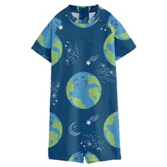 Seamless Pattern Cartoon Earth Planet Kids  Boyleg Half Suit Swimwear by Grandong