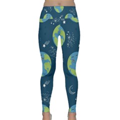 Seamless Pattern Cartoon Earth Planet Lightweight Velour Classic Yoga Leggings by Grandong