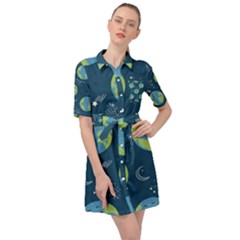 Seamless Pattern Cartoon Earth Planet Belted Shirt Dress by Grandong