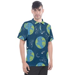 Seamless Pattern Cartoon Earth Planet Men s Polo T-shirt by Grandong