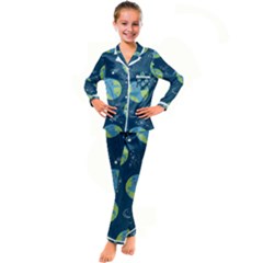 Seamless Pattern Cartoon Earth Planet Kids  Satin Long Sleeve Pajamas Set by Grandong