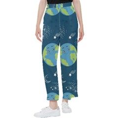 Seamless Pattern Cartoon Earth Planet Women s Pants  by Grandong