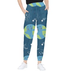 Seamless Pattern Cartoon Earth Planet Women s Tapered Pants by Grandong