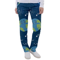 Seamless Pattern Cartoon Earth Planet Women s Casual Pants by Grandong