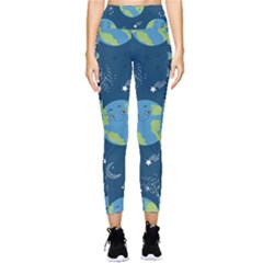 Seamless Pattern Cartoon Earth Planet Pocket Leggings  by Grandong