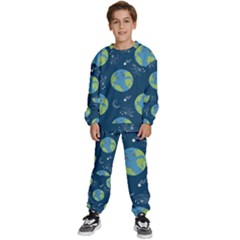 Seamless Pattern Cartoon Earth Planet Kids  Sweatshirt Set by Grandong