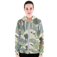 Playful Cactus Desert Landscape Illustrated Seamless Pattern Women s Zipper Hoodie