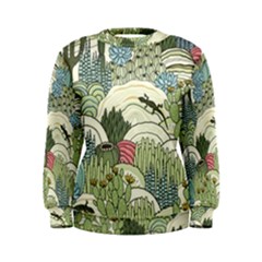 Playful Cactus Desert Landscape Illustrated Seamless Pattern Women s Sweatshirt by Grandong