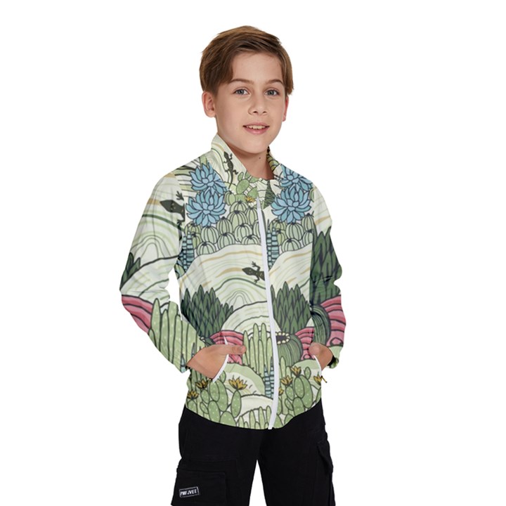 Playful Cactus Desert Landscape Illustrated Seamless Pattern Kids  Windbreaker