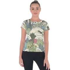 Playful Cactus Desert Landscape Illustrated Seamless Pattern Short Sleeve Sports Top  by Grandong