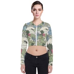 Playful Cactus Desert Landscape Illustrated Seamless Pattern Long Sleeve Zip Up Bomber Jacket by Grandong