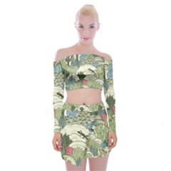 Playful Cactus Desert Landscape Illustrated Seamless Pattern Off Shoulder Top With Mini Skirt Set by Grandong