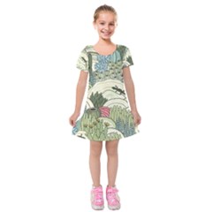 Playful Cactus Desert Landscape Illustrated Seamless Pattern Kids  Short Sleeve Velvet Dress by Grandong