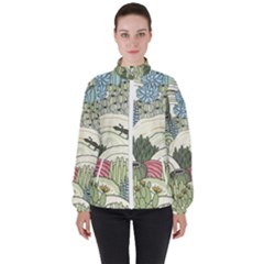 Playful Cactus Desert Landscape Illustrated Seamless Pattern Women s High Neck Windbreaker by Grandong