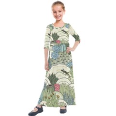 Playful Cactus Desert Landscape Illustrated Seamless Pattern Kids  Quarter Sleeve Maxi Dress by Grandong