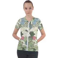 Playful Cactus Desert Landscape Illustrated Seamless Pattern Short Sleeve Zip Up Jacket by Grandong