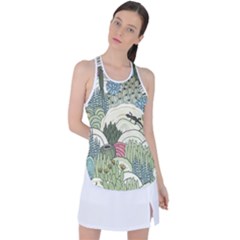 Playful Cactus Desert Landscape Illustrated Seamless Pattern Racer Back Mesh Tank Top by Grandong