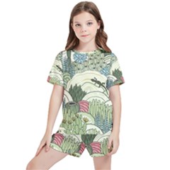 Playful Cactus Desert Landscape Illustrated Seamless Pattern Kids  T-shirt And Sports Shorts Set by Grandong