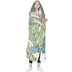 Playful Cactus Desert Landscape Illustrated Seamless Pattern Wearable Blanket by Grandong