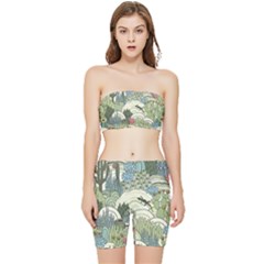 Playful Cactus Desert Landscape Illustrated Seamless Pattern Stretch Shorts And Tube Top Set by Grandong