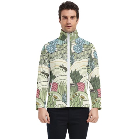 Playful Cactus Desert Landscape Illustrated Seamless Pattern Men s Bomber Jacket by Grandong