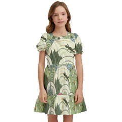 Playful Cactus Desert Landscape Illustrated Seamless Pattern Kids  Puff Sleeved Dress by Grandong