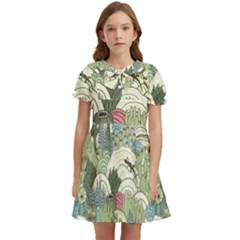 Playful Cactus Desert Landscape Illustrated Seamless Pattern Kids  Bow Tie Puff Sleeve Dress by Grandong