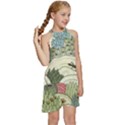 Playful Cactus Desert Landscape Illustrated Seamless Pattern Kids  Halter Collar Waist Tie Chiffon Dress View3