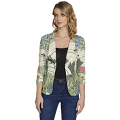 Playful Cactus Desert Landscape Illustrated Seamless Pattern Women s One-button 3/4 Sleeve Short Jacket by Grandong