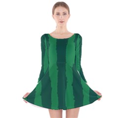 Green Seamless Watermelon Skin Pattern Long Sleeve Velvet Skater Dress by Grandong