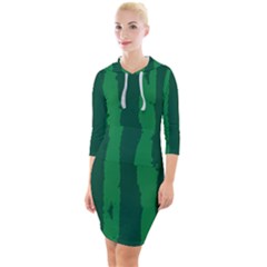 Green Seamless Watermelon Skin Pattern Quarter Sleeve Hood Bodycon Dress by Grandong