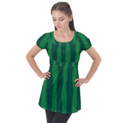 Green Seamless Watermelon Skin Pattern Puff Sleeve Tunic Top by Grandong