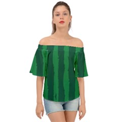 Green Seamless Watermelon Skin Pattern Off Shoulder Short Sleeve Top by Grandong