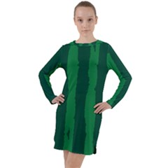 Green Seamless Watermelon Skin Pattern Long Sleeve Hoodie Dress by Grandong